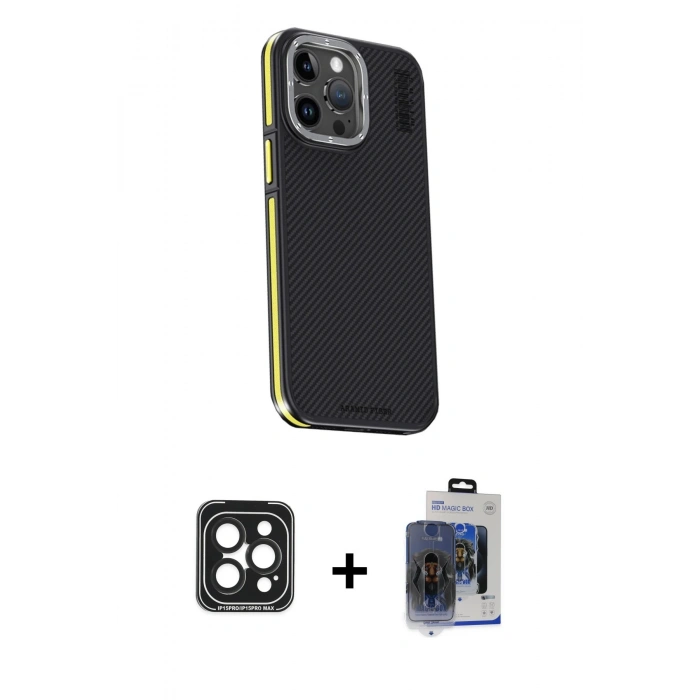 MARSİLYAN™- iPhone 15 Pro Max Kılıf Kıvılcım Modern Özel Seri - Siyah Vanessa Magic Cam + PVD Metal Kamera Lens - SH