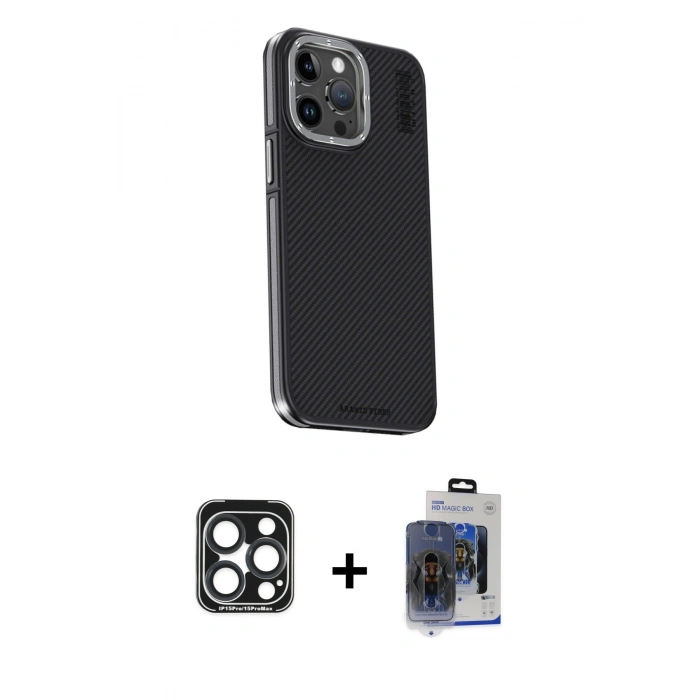 MARSİLYAN™- iPhone 15 Pro Max Kılıf Kıvılcım Modern Özel Seri - Siyah Vanessa Magic Cam + PVD Metal Kamera Lens - LT
