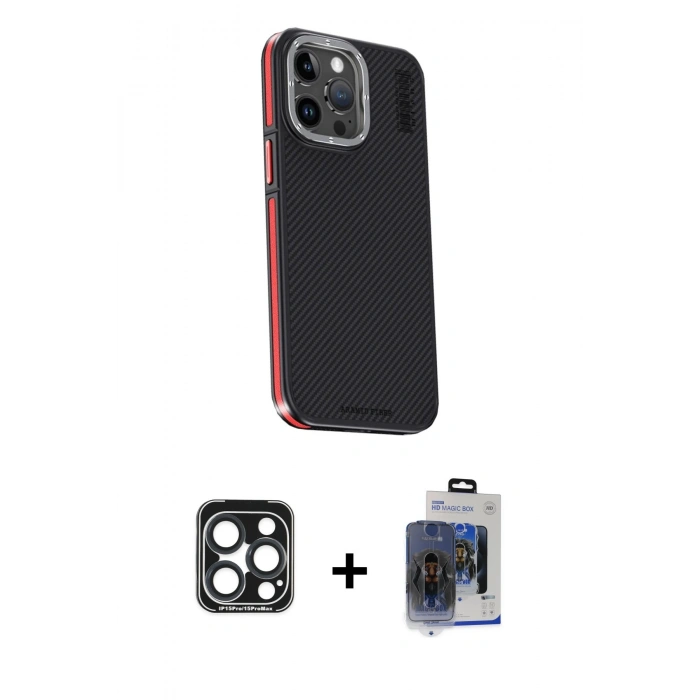 MARSİLYAN™- iPhone 15 Pro Max Kılıf Kıvılcım Modern Özel Seri - Siyah Vanessa Magic Cam + PVD Metal Kamera Lens - LT