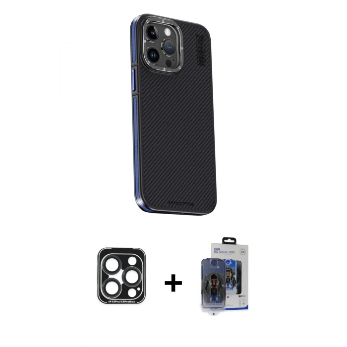 MARSİLYAN™- iPhone 15 Pro Max Kılıf Kıvılcım Modern Özel Seri - Siyah Vanessa Magic Cam + PVD Metal Kamera Lens - LT