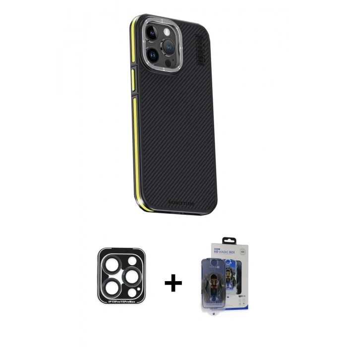 MARSİLYAN™- iPhone 15 Pro Max Kılıf Kıvılcım Modern Özel Seri - Siyah Vanessa Magic Cam + PVD Metal Kamera Lens - LT