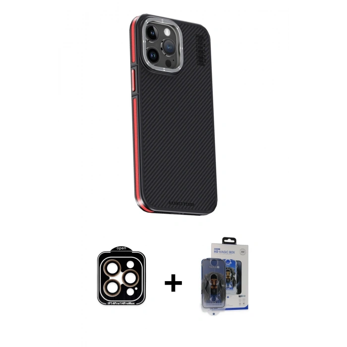 MARSİLYAN™- iPhone 15 Pro Max Kılıf Kıvılcım Modern Özel Seri - Siyah Vanessa Magic Cam + PVD Metal Kamera Lens - TU