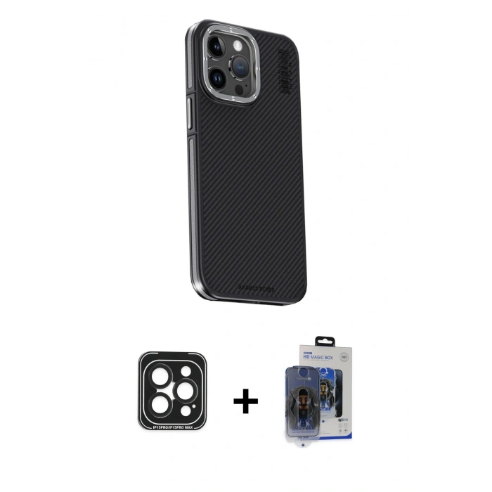 MARSİLYAN™- iPhone 15 Pro Max Kılıf Kıvılcım Modern Özel Seri - Siyah Vanessa Magic Cam + PVD Metal Kamera Lens - SH