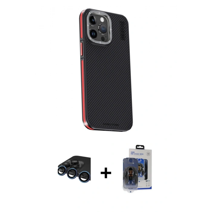 MARSİLYAN™- iPhone 15 Pro Max Kılıf Kıvılcım Modern Özel Seri - Siyah Vanessa Magic Cam + Raze Metal Kamera Lens - LT