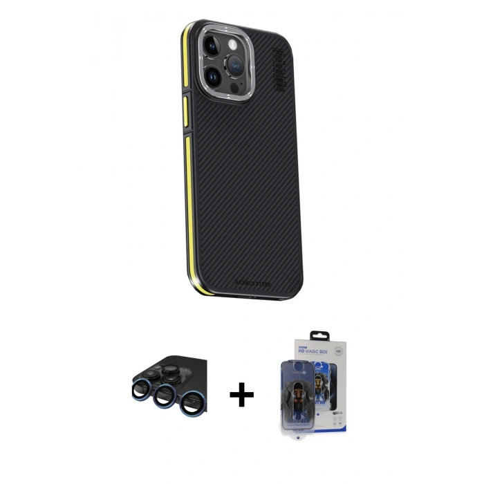 MARSİLYAN™- iPhone 15 Pro Max Kılıf Kıvılcım Modern Özel Seri - Siyah Vanessa Magic Cam + Raze Metal Kamera Lens - LT