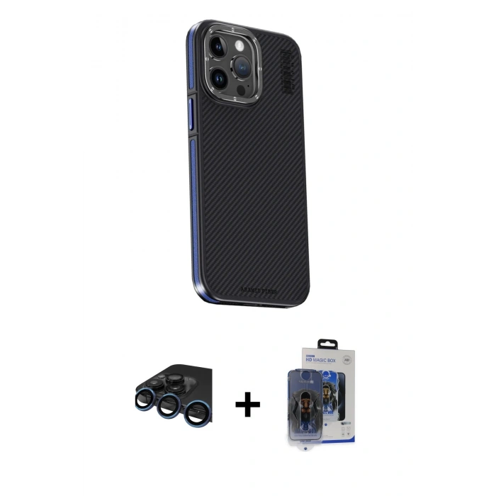 MARSİLYAN™- iPhone 15 Pro Max Kılıf Kıvılcım Modern Özel Seri - Siyah Vanessa Magic Cam + Raze Metal Kamera Lens - LT