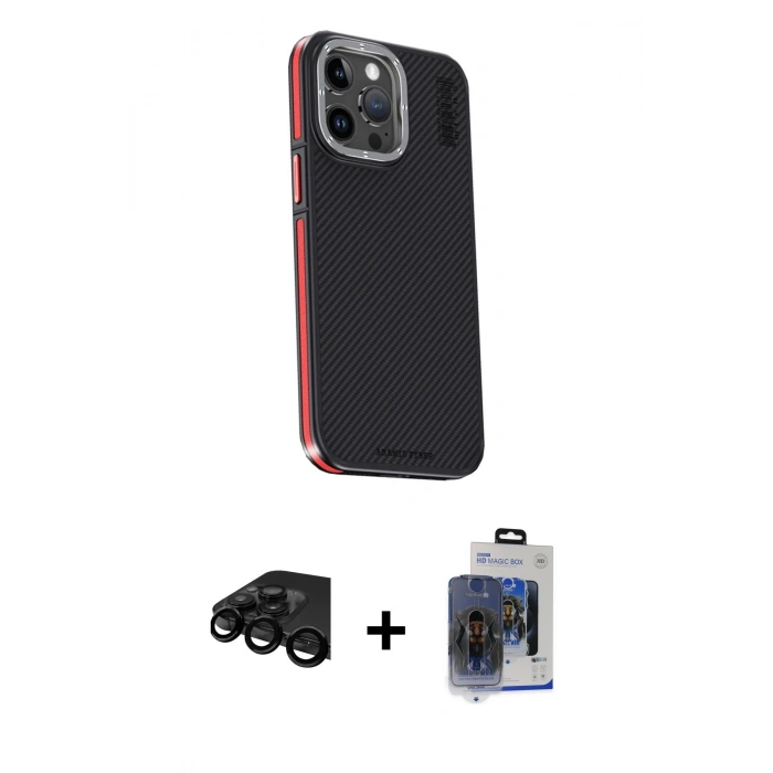 MARSİLYAN™- iPhone 15 Pro Max Kılıf Kıvılcım Modern Özel Seri - Siyah Vanessa Magic Cam + Siyah Raze Metal Kamera Lens