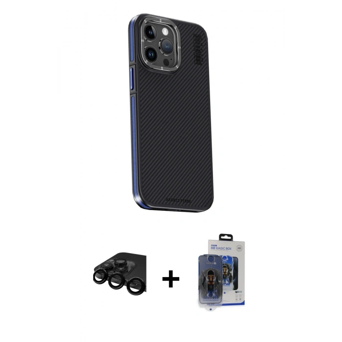 MARSİLYAN™- iPhone 15 Pro Max Kılıf Kıvılcım Modern Özel Seri - Siyah Vanessa Magic Cam + Siyah Raze Metal Kamera Lens