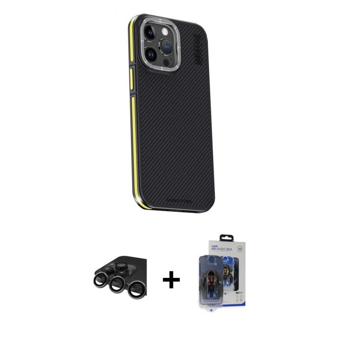 MARSİLYAN™- iPhone 15 Pro Max Kılıf Kıvılcım Modern Özel Seri - Siyah Vanessa Magic Cam + Raze Metal Kamera Lens - TMGI