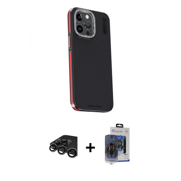 MARSİLYAN™- iPhone 15 Pro Max Kılıf Kıvılcım Modern Özel Seri - Siyah Vanessa Magic Cam + Raze Metal Kamera Lens - TMGI