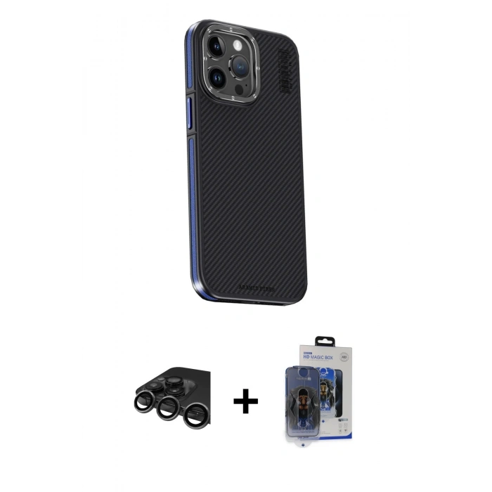 MARSİLYAN™- iPhone 15 Pro Max Kılıf Kıvılcım Modern Özel Seri - Siyah Vanessa Magic Cam + Raze Metal Kamera Lens - TMGI