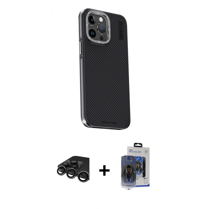 MARSİLYAN™- iPhone 15 Pro Max Kılıf Kıvılcım Modern Özel Seri - Siyah Vanessa Magic Cam + Raze Metal Kamera Lens - TMGI