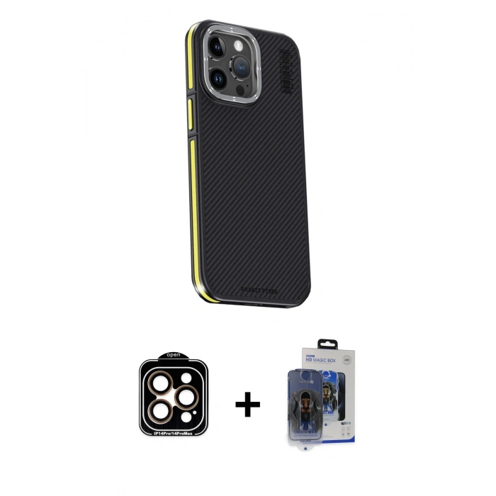 MARSİLYAN™- iPhone 15 Pro Max Kılıf Kıvılcım Modern Özel Seri - Siyah Vanessa Magic Cam + PVD Metal Kamera Lens - TU