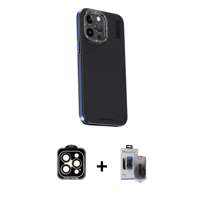 MARSİLYAN™- iPhone 15 Pro Max Kılıf Kıvılcım Modern Özel Seri - Siyah Vanessa Magic Hayalet Cam + PVD Metal Kamera Lens - TU
