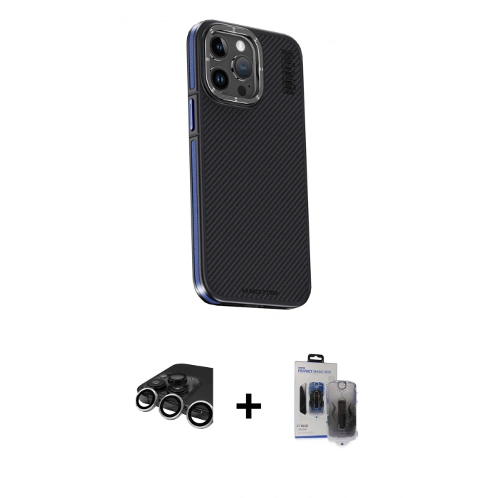 MARSİLYAN™- iPhone 15 Pro Max Kılıf Kıvılcım Modern Özel Seri - Siyah Vanessa Magic Hayalet Cam + Raze Metal Kamera Lens - GS