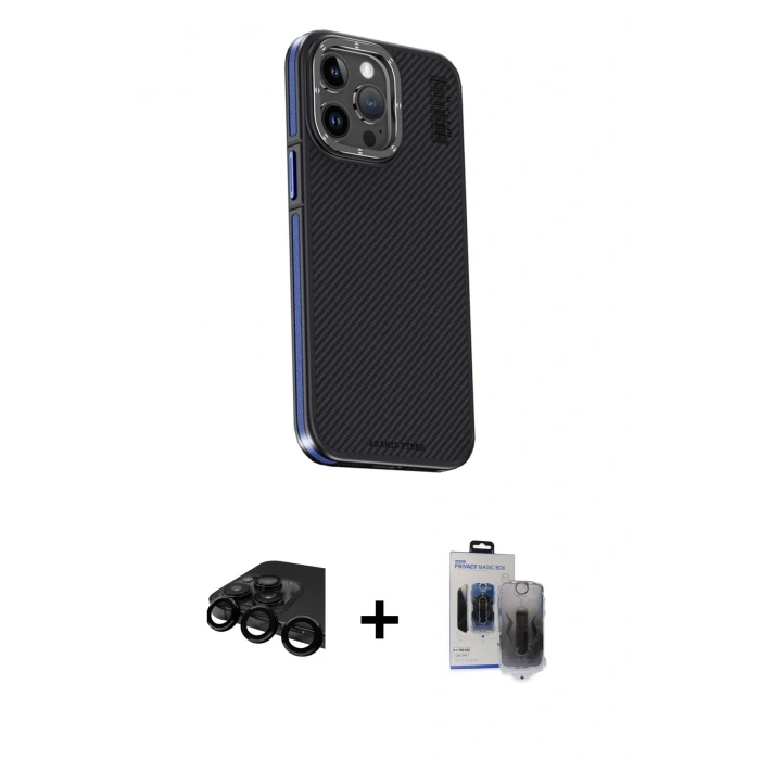 MARSİLYAN™- iPhone 15 Pro Max Kılıf Kıvılcım Modern Özel Seri - Siyah Vanessa Magic Hayalet Cam + Raze Metal Kamera Lens - SH