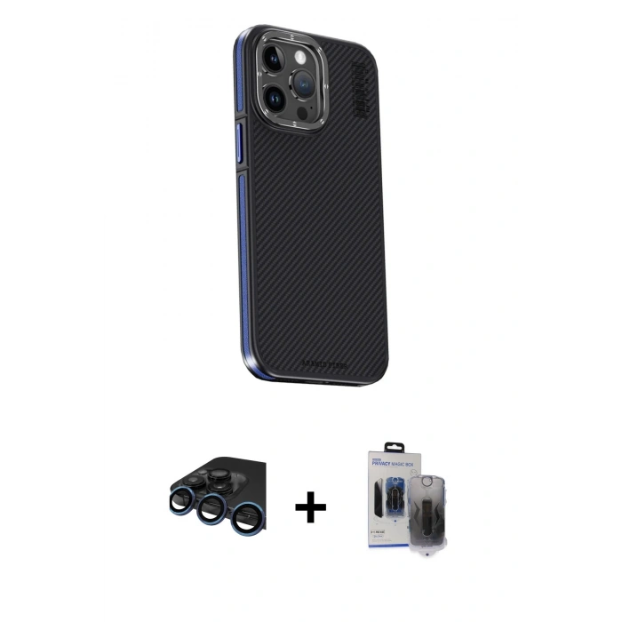 MARSİLYAN™- iPhone 15 Pro Max Kılıf Kıvılcım Modern Özel Seri - Siyah Vanessa Magic Hayalet Cam + Raze Metal Kamera Lens - LT