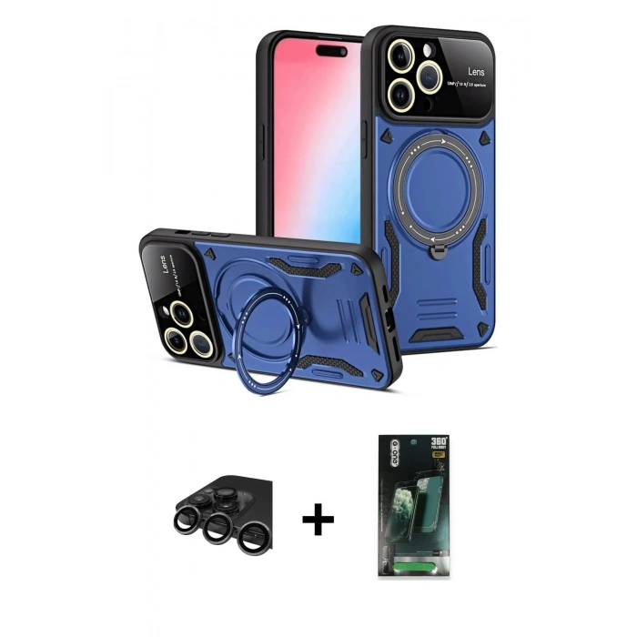 MARSİLYAN™- iPhone 15 Pro Max Kılıf Kıvılcım Modern Serisi - Siyah 360 Mat Full Body Arka Koruyucu + Raze Metal Kamera Lens - TMGI