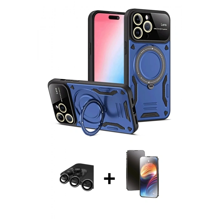 MARSİLYAN™- iPhone 15 Pro Max Kılıf Kıvılcım Modern Serisi - Siyah 3D Antistatik Mat Seramik Nano Ekran Koruyucu + Raze Metal Kamera Lens - TMGI