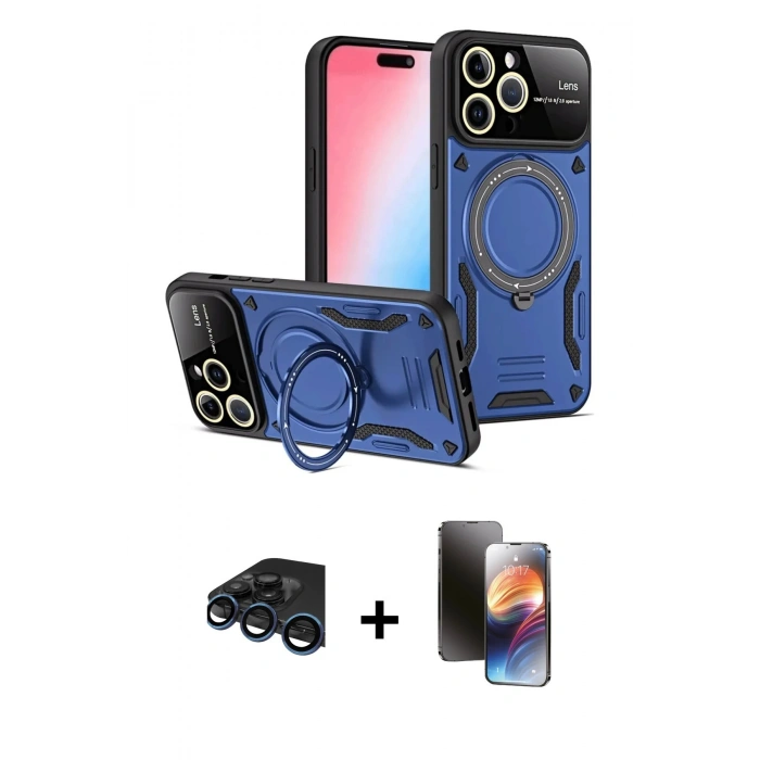 MARSİLYAN™- iPhone 15 Pro Max Kılıf Kıvılcım Modern Serisi - Siyah 3D Antistatik Mat Seramik Nano Ekran Koruyucu + Raze Metal Kamera Lens - LT