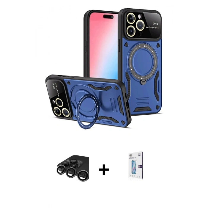 MARSİLYAN™- iPhone 15 Pro Max Kılıf Kıvılcım Modern Serisi - Siyah Bilvis 0.18mm Plus Cam Ekran Koruyucu + Raze Metal Kamera Lens - TMGI