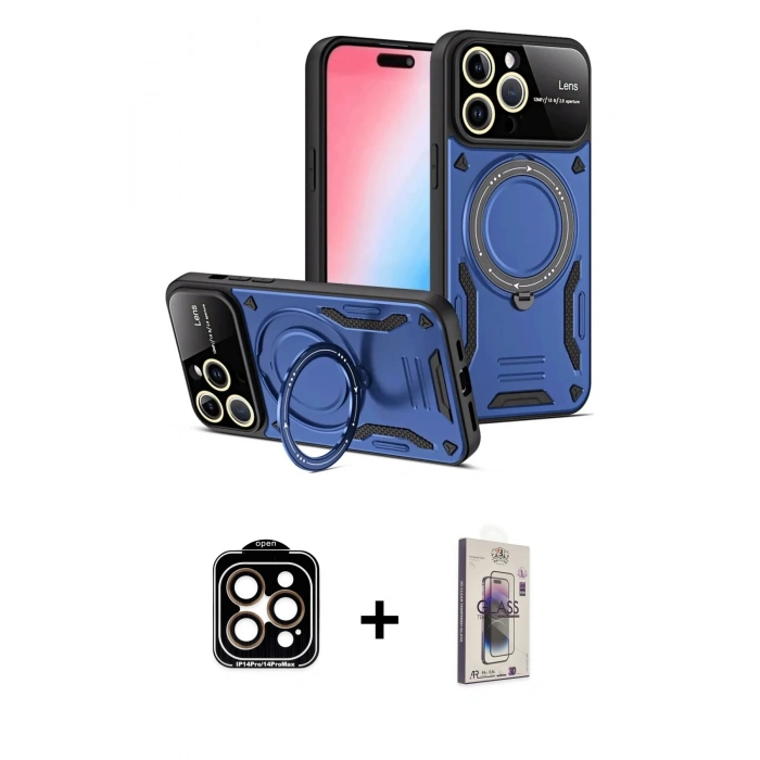 MARSİLYAN™- iPhone 15 Pro Max Kılıf Kıvılcım Modern Serisi - Siyah Bilvis 3D Cam Ekran Koruyucu + PVD Metal Kamera Lens - TU
