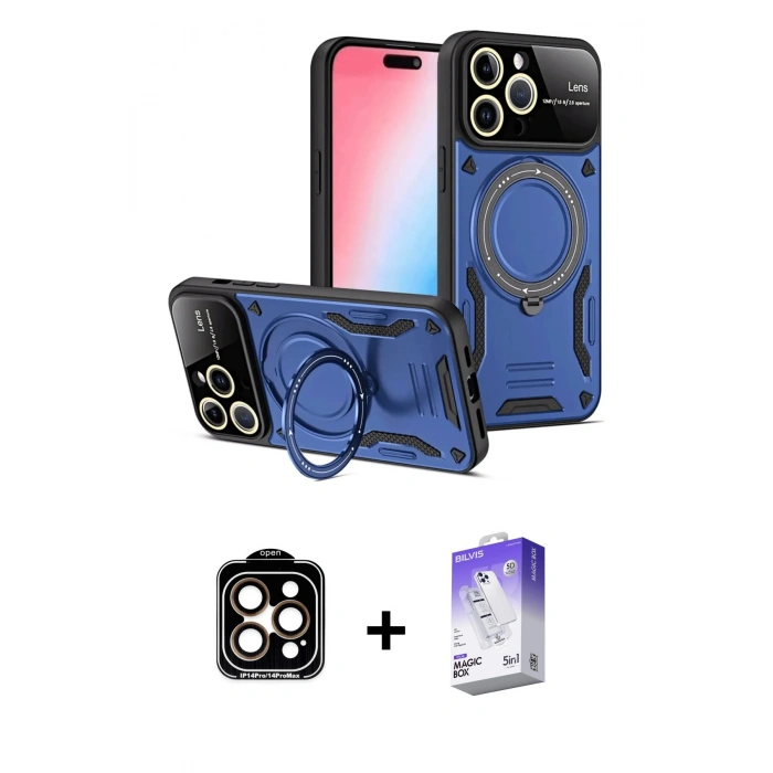 MARSİLYAN™- iPhone 15 Pro Max Kılıf Kıvılcım Modern Serisi - Siyah Bilvis 5in1 3D Magic Cam Ekran Koruyucu + PVD Metal Kamera Lens - TU