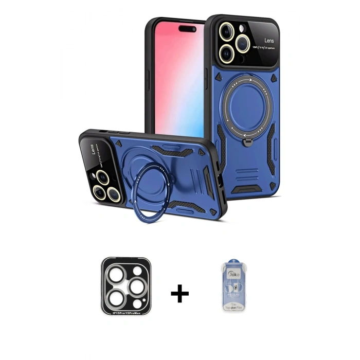 MARSİLYAN™- iPhone 15 Pro Max Kılıf Kıvılcım Modern Serisi - Siyah Joko Magic 5D Cam + PVD Metal Kamera Lens - GS