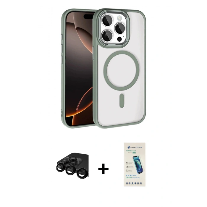 MARSİLYAN™- iPhone 15 Pro Max Kılıf Kıvılcım Prime - Şeffaf Pasifik Cam Ekran Koruyucu + Raze Metal Kamera Lens - SH