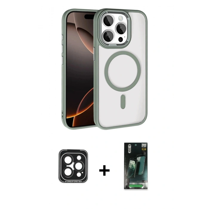 MARSİLYAN™- iPhone 15 Pro Max Kılıf Kıvılcım Prime - Siyah 360 Mat Full Body Arka Koruyucu + PVD Metal Kamera Lens - SH