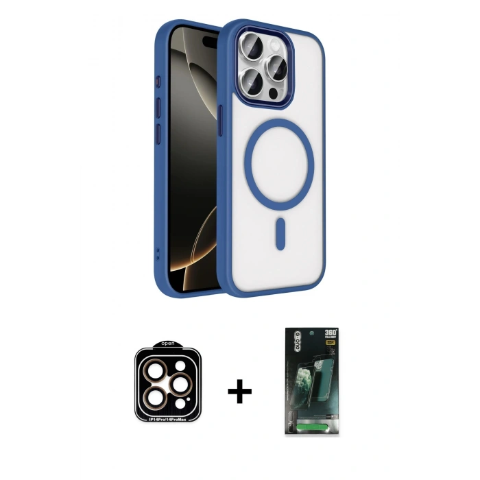 MARSİLYAN™- iPhone 15 Pro Max Kılıf Kıvılcım Prime - Siyah 360 Mat Full Body Arka Koruyucu + PVD Metal Kamera Lens - TU