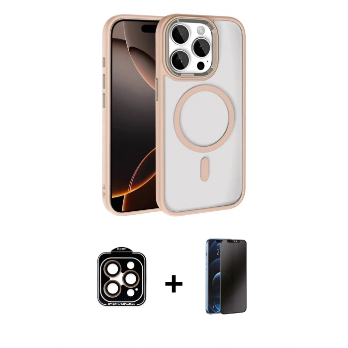MARSİLYAN™- iPhone 15 Pro Max Kılıf Kıvılcım Prime - Siyah 3D Antistatik Hayalet Cam Ekran Koruyucu + PVD Metal Kamera Lens - TU