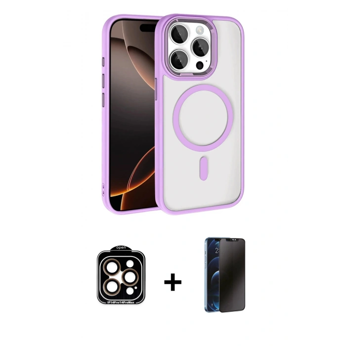 MARSİLYAN™- iPhone 15 Pro Max Kılıf Kıvılcım Prime - Siyah 3D Antistatik Hayalet Cam Ekran Koruyucu + PVD Metal Kamera Lens - TU
