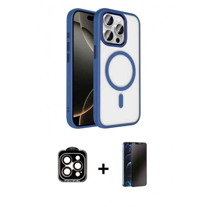 MARSİLYAN™- iPhone 15 Pro Max Kılıf Kıvılcım Prime - Siyah 3D Antistatik Hayalet Cam Ekran Koruyucu + PVD Metal Kamera Lens - TU