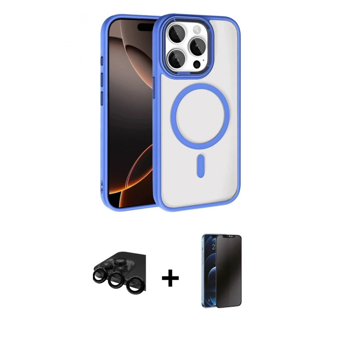 MARSİLYAN™- iPhone 15 Pro Max Kılıf Kıvılcım Prime - Siyah 3D Antistatik Hayalet Cam Ekran Koruyucu + Raze Metal Kamera Lens - SH
