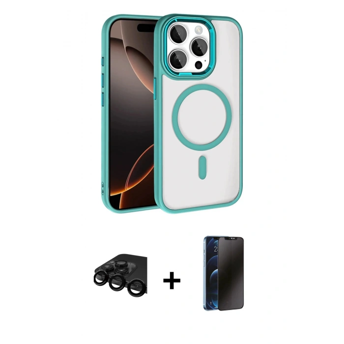 MARSİLYAN™- iPhone 15 Pro Max Kılıf Kıvılcım Prime - Siyah 3D Antistatik Hayalet Cam Ekran Koruyucu + Raze Metal Kamera Lens - SH