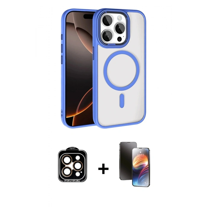 MARSİLYAN™- iPhone 15 Pro Max Kılıf Kıvılcım Prime - Siyah 3D Antistatik Mat Seramik Nano Ekran Koruyucu + PVD Metal Kamera Lens - TU