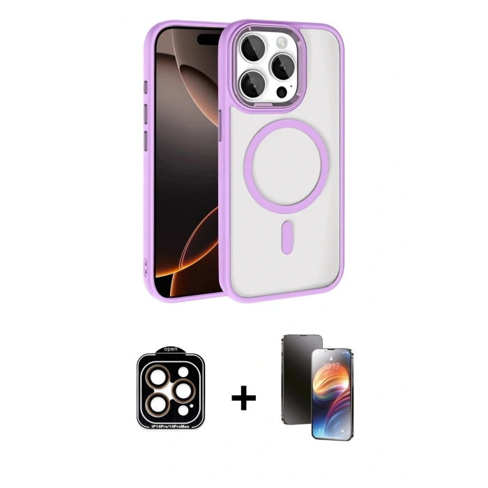 MARSİLYAN™- iPhone 15 Pro Max Kılıf Kıvılcım Prime - Siyah 3D Antistatik Mat Seramik Nano Ekran Koruyucu + PVD Metal Kamera Lens - TU