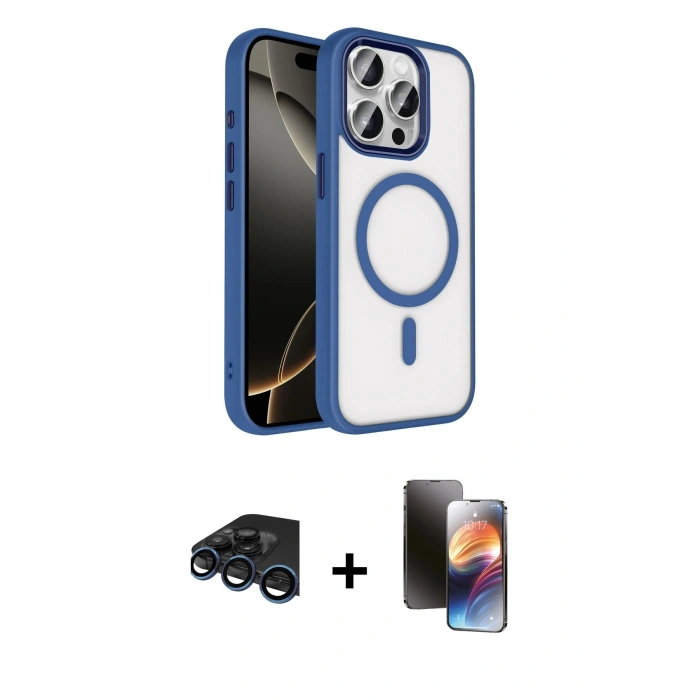 MARSİLYAN™- iPhone 15 Pro Max Kılıf Kıvılcım Prime - Siyah 3D Antistatik Mat Seramik Nano Ekran Koruyucu + Raze Metal Kamera Lens - LT