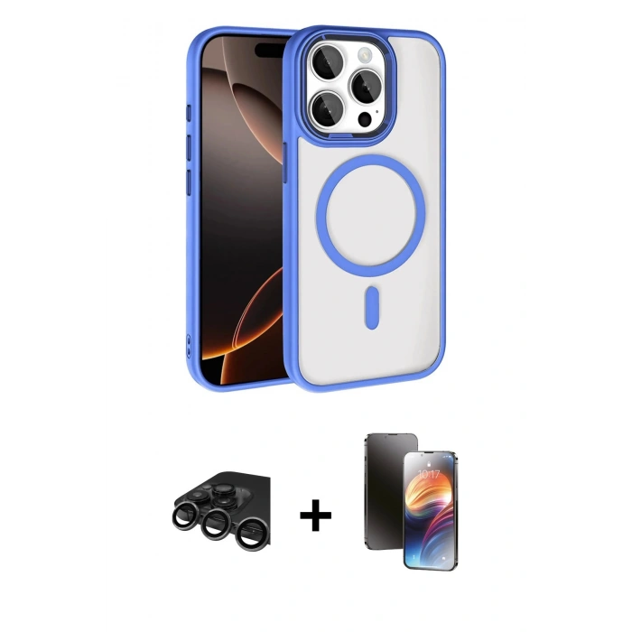MARSİLYAN™- iPhone 15 Pro Max Kılıf Kıvılcım Prime - Siyah 3D Antistatik Mat Seramik Nano Ekran Koruyucu + Titanyum Gri Raze Metal Kamera Lens