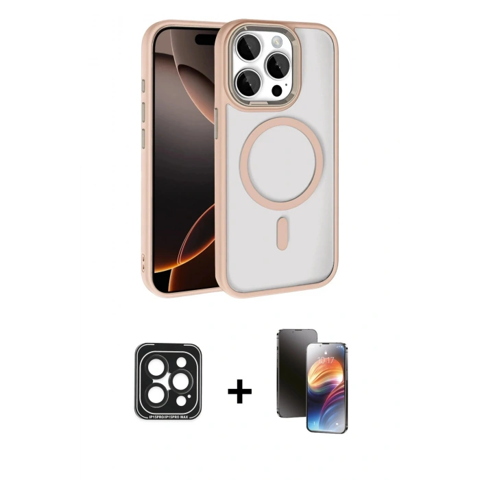 MARSİLYAN™- iPhone 15 Pro Max Kılıf Kıvılcım Prime - Siyah 3D Antistatik Mat Seramik Nano Ekran Koruyucu + PVD Metal Kamera Lens - SH