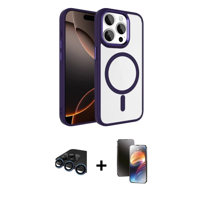 MARSİLYAN™- iPhone 15 Pro Max Kılıf Kıvılcım Prime - Siyah 3D Antistatik Mat Seramik Nano Ekran Koruyucu + Raze Metal Kamera Lens - LT