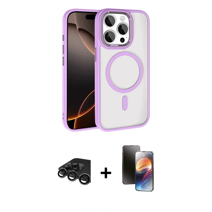 MARSİLYAN™- iPhone 15 Pro Max Kılıf Kıvılcım Prime - Siyah 3D Antistatik Mat Seramik Nano Ekran Koruyucu + Titanyum Gri Raze Metal Kamera Lens
