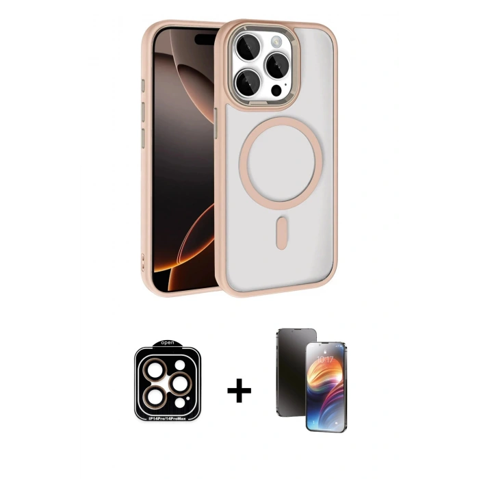 MARSİLYAN™- iPhone 15 Pro Max Kılıf Kıvılcım Prime - Siyah 3D Antistatik Mat Seramik Nano Ekran Koruyucu + PVD Metal Kamera Lens - TU
