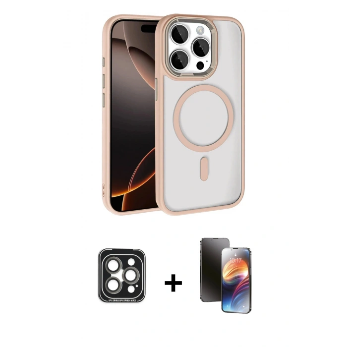 MARSİLYAN™- iPhone 15 Pro Max Kılıf Kıvılcım Prime - Siyah 3D Antistatik Mat Seramik Nano Ekran Koruyucu + Gri PVD Metal Kamera Lens