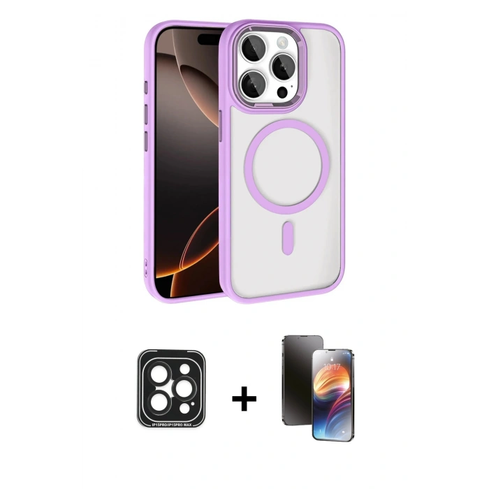 MARSİLYAN™- iPhone 15 Pro Max Kılıf Kıvılcım Prime - Siyah 3D Antistatik Mat Seramik Nano Ekran Koruyucu + PVD Metal Kamera Lens - SH