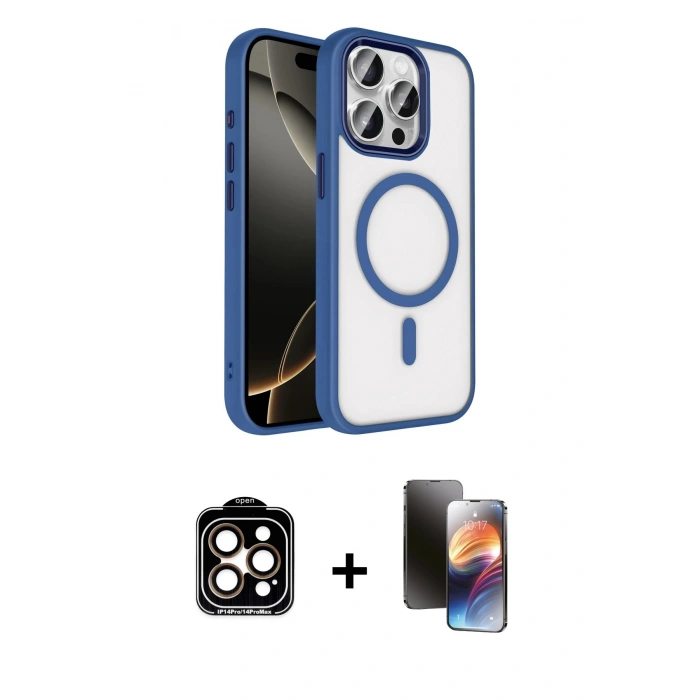 MARSİLYAN™- iPhone 15 Pro Max Kılıf Kıvılcım Prime - Siyah 3D Antistatik Mat Seramik Nano Ekran Koruyucu + PVD Metal Kamera Lens - TU