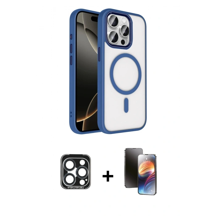 MARSİLYAN™- iPhone 15 Pro Max Kılıf Kıvılcım Prime - Siyah 3D Antistatik Mat Seramik Nano Ekran Koruyucu + PVD Metal Kamera Lens - LT