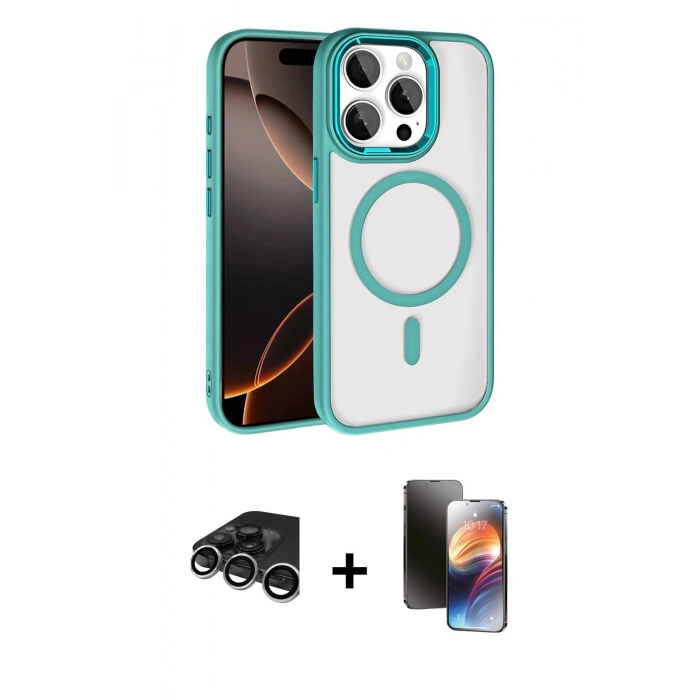 MARSİLYAN™- iPhone 15 Pro Max Kılıf Kıvılcım Prime - Siyah 3D Antistatik Mat Seramik Nano Ekran Koruyucu + Raze Metal Kamera Lens - GS