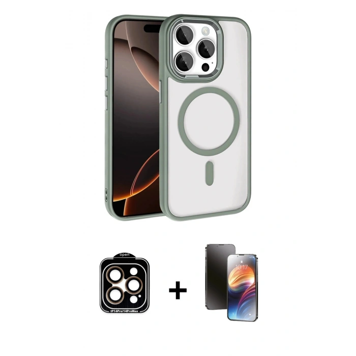 MARSİLYAN™- iPhone 15 Pro Max Kılıf Kıvılcım Prime - Siyah 3D Antistatik Mat Seramik Nano Ekran Koruyucu + PVD Metal Kamera Lens - TU